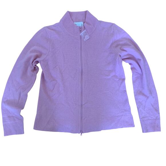 NEW CHADWICK'S PINK LAMBSWOOL ZIP-FRONT SWEATER SIZE MEDIUM - Picture 1 of 5